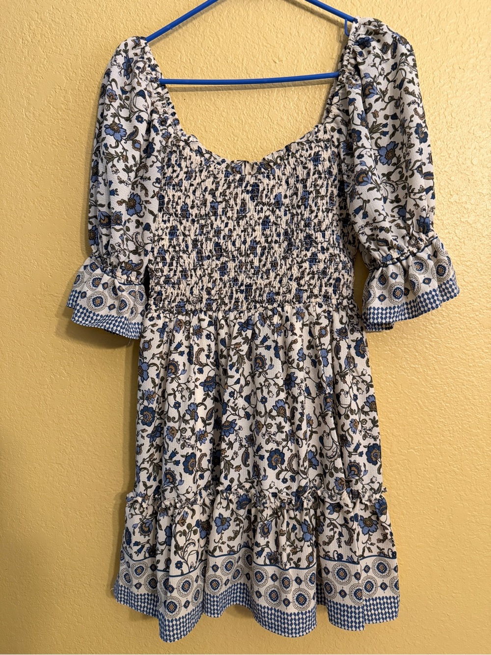 B Darlin White and Blue Floral Smocked Mini Dress